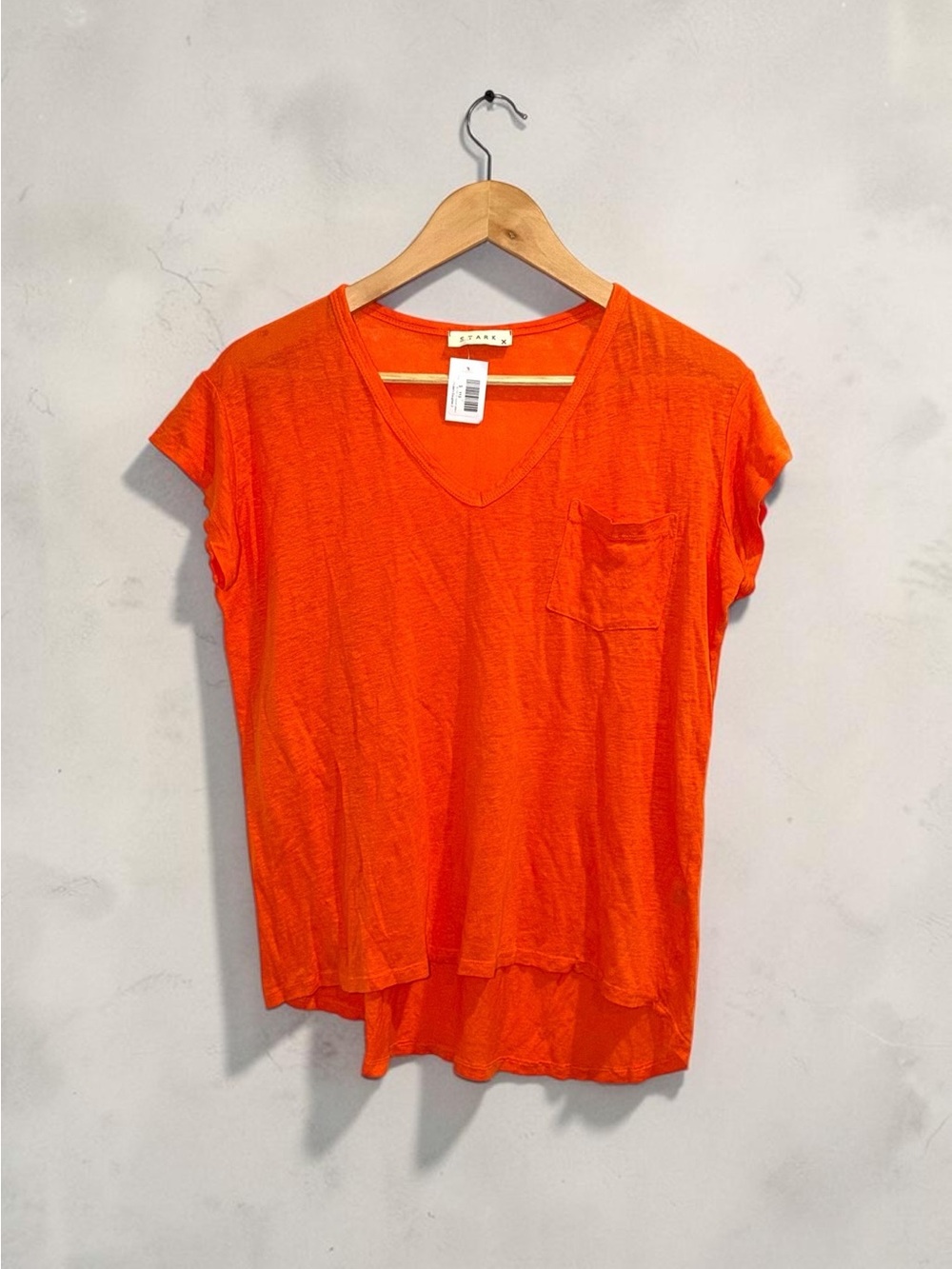 Stark X NWT 100% Linen Orange V Neck Oversized Relaxed Short Sleeve Tee Size XS